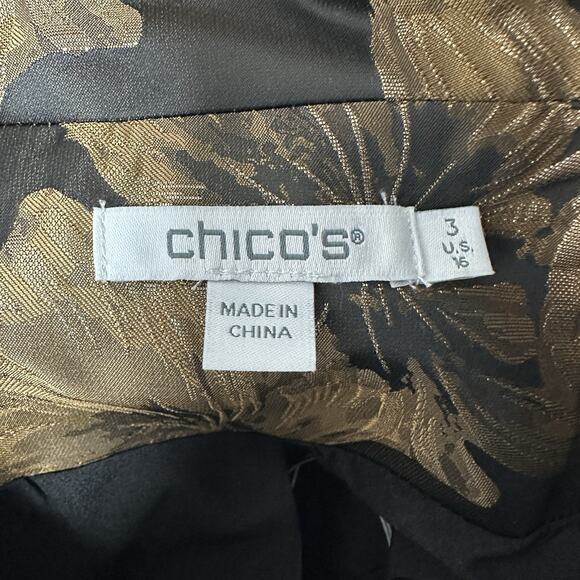 Chicos Metallic Floral Brocade Long Jacket Sz 3 Black Gold Evening Coat NWOT XL - Picture 4 of 15